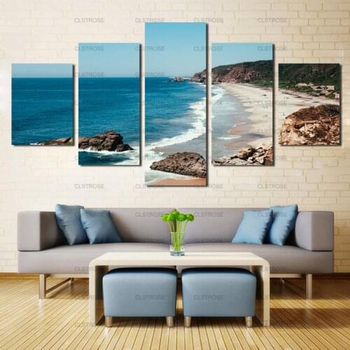 5Pcs Decorative Poster Seaside and Stone Painting Canvas Painting Home Wall Art Canvas Hd Printing Irregular Decorative Painting