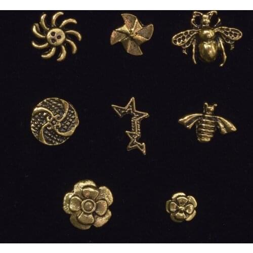 50Pcs/bag Nail Art Retro Alloy Tips Decoration 3D Jewelry Copper Glitter Nail Charms Japanese Tool Shiny Metal Accessories JE354