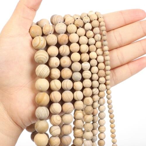 Natural Stone Beads Frosted Yellow Line Stone Charm Round Loose Beads for Jewelry Making Needlework Bracelet DIY 4-12 MM