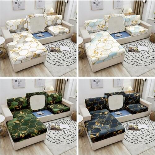 Marble Fabric Sofa Seater Cover 1/2/3/4 Seater Living Room Corner Sofa Cover L Shape Sofa Covers Stretch Elastic Cushion Covers