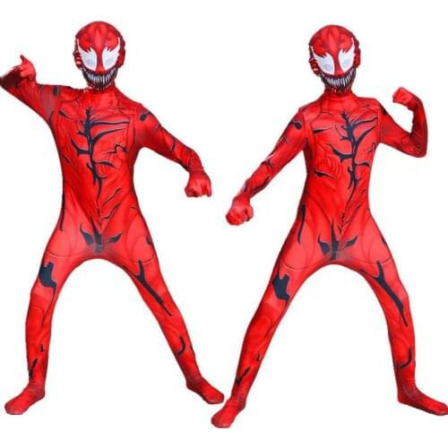 Halloween Black and White Venom Boy Cosplay Costume Sets With Mask Clothes Children Costume Spiderboy Tight Clothes Dress