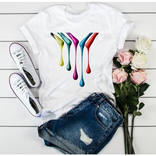 Color nail polish 3D printed female T-shirt fashion short-sleeved top Tumblr T-shirt Harajuku graphics T-shirt top clothing lady
