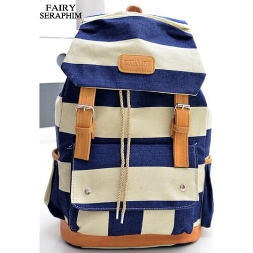 FAIRY SERAPHIM Korean style striped canvas school bags backpacks for teenager girls schoolbags bookbags mochila feminina escolar