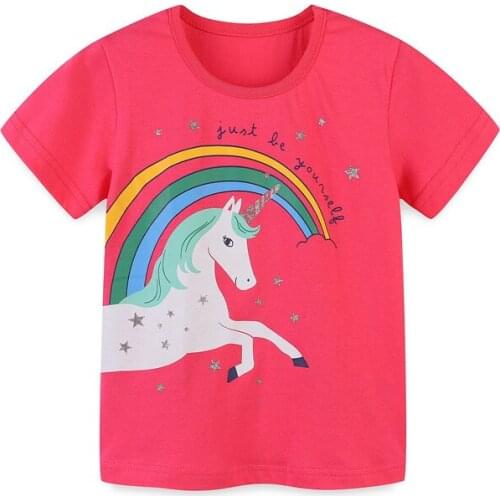 Jumping meters Toddler Cartoon T shirts for Kids Girls Tees 100% Cotton Children Summer Stripe Clothing Girls School Casual Tops