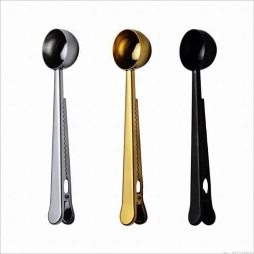 Hot Multifunction Kitchen Stainless Coffee Spoon And Sealing Clamp With Tea Measuring Milk Bean Clip Seal 100pcs