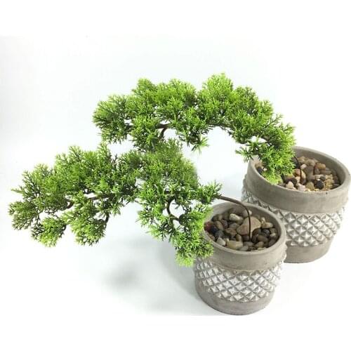 Artificial Welcoming Pine Bonsai Simulation Green Small Tree Pot Plants Fake Flower For Office Live Room Courtyard Decoration