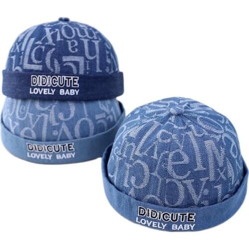 Doitbest boy Docker Cap Brimless Hat Denim letters girl Beanie Hats Cotton Retro Adjustable Spring Landlord Sailor Cap
