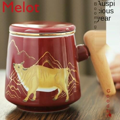Mug Ceramic with Lid Original Life Ox Year Hand Gift Strainer Tea Cup Customized Gift Box