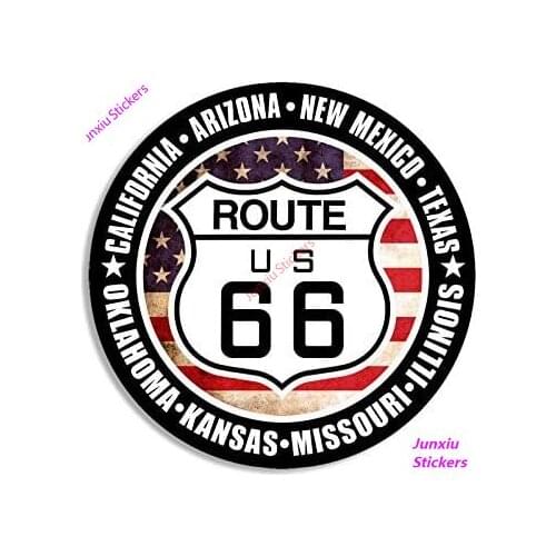 American Round US Route 66 Sign Colorful Car Stickers and Decorative Rv Ride Road Travel Historic Exterior Decoration KK 12*12cm