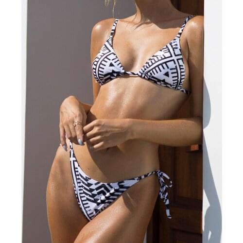 Mossha 2021 Sexy print swimsuit womens swimming suit Triangle micro bikini 2021 String low waist swimwear female Bathing suit