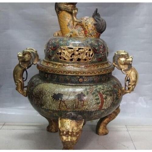 25 China Bronze Copper Cloisonne Dragon Foo Dog Lion Crane Incense Burner Censer
