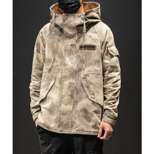Japanese Style Camouflage Hooded Cargo Jacket Men Spring Autumn Fashion Clothing Korean Cotton Hoode Jackets Fad New Outwear