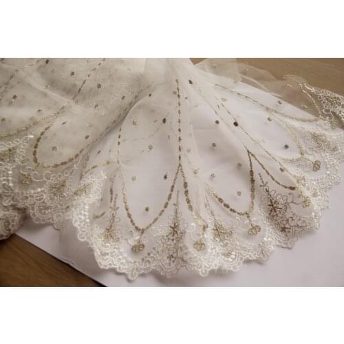 3Yards 21cm Wide Golden Ribbon Tape Embroidered Lace Trim Fabric Trimming For Sewing Accessories Clothing Decoration