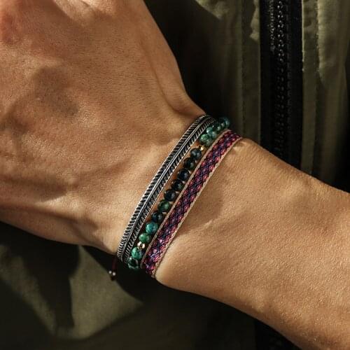 Fashion 925 Silver Plate Bracelet Set Natural Lapis Lazuli Elastic Beads Handmake Lucky Knot Rope Bracelet For Men Dropshipping