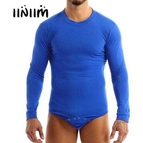 Men Adults Lingerie Sexy Teddies Long Sleeves Pressed Crotch Jockstraps Bulge Pouch T-shirt Bodysuit Romper Pajamas Costumes