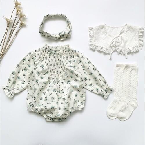 Soft Breathable Baby Romper Spring Fall Long Sleeve Infant Jumpsuit for Toddler Girls Bodysuit Vintage Lace Collar Children Suit