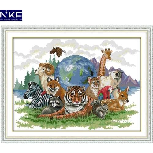 NKF Animal World Pattern Handmade Craft Needlework Cross Stitch Embroidery Kit Cross Stitch for Home Decor