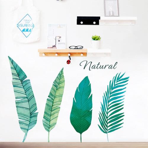 Nordic Style Green Leaves Nature Cabbage Palm Wall Stickers Living Room Bedroom Home Decoration Wall Decals Bar Decor Murals