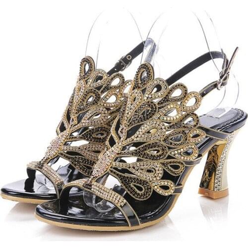 2019 Summer New Korean Elegant Heels Womens Shoes Diamond Peep Toe Sandals Size 11 Black Wedding High Heel