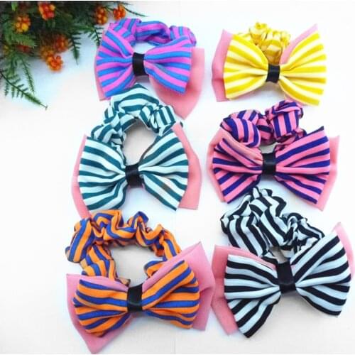 NEW fashion 4inch large lovly kids accessories mixed solid stripe Bow hair bands elastic band for hair BW-1215