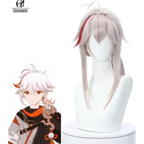 ROLECOS Game Genshin Impact Kiryu Kazuha Cosplay Wig Straight Mixed Color Wig Headwear Heat Resistant Synthetic Hair