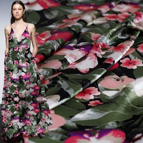 Pearlsilk 13momme Flower Leaf Printed Satin 100% Silk Materials Summer Dress DIY clothes fabrics Freeshipping