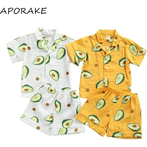 2021 0-5Y Casual Toddler Boy Pajama Set Cartoon Avocado Print Short Sleeve Button Top+Shorts Summer Cotton Sleepwear 2pcs