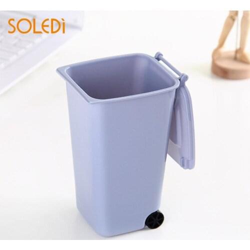 Plastic Creative Storage Bin Markers Wheelie Trash Can Mini Dustbin Sturdy Pencil Cup Dorpshipping