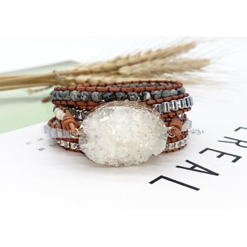 2021 New Woven Punk Bracelet Crystal Bracelet Natural Stone Bracelet Retro Beaded Stone Bracelet Jewelry Pulseras