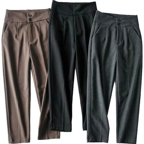 Thick High Waist Straight Pants Women 2021 New Solid Colors All-Match Tailored Trousers Office Lady Casual Commute Suit Pants