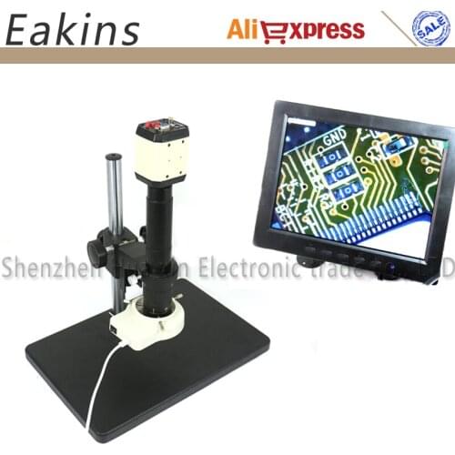 3 In1 Industry Digital Microscope CCD AV USB VGA Outputs+180X C-Mount Lens+56 LED Ring Light+Big Stand +8" LCD For Industry Lab