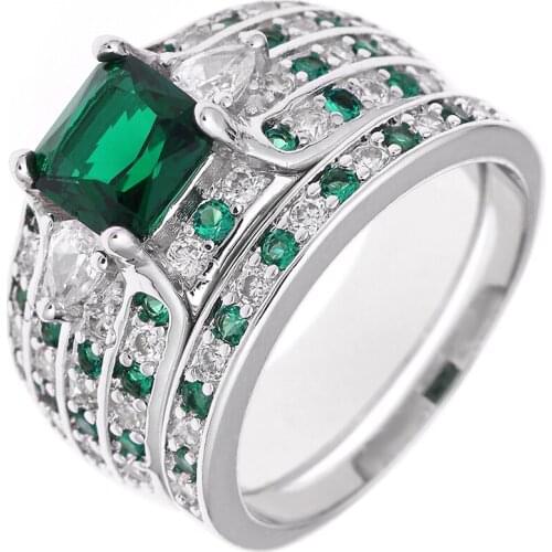 Silver Color Blue green Crystal Ring Set Fashion Wedding & Engagement Ring Set Jewelry For Women with Austrian Crystal