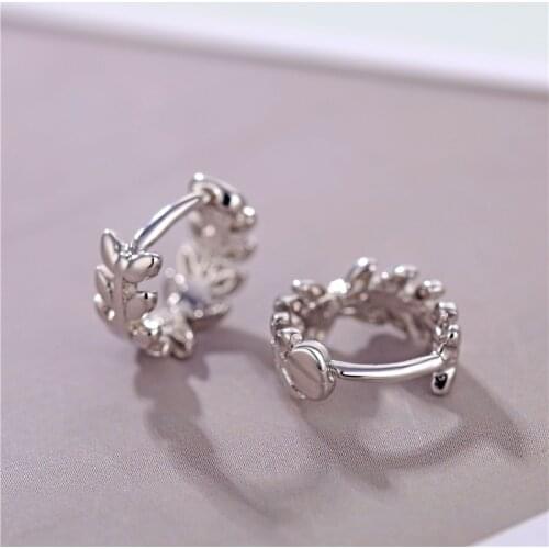 Antique Branch Leaf Hoop Earrings Vintage Rose Gold Silver Color Small Round Earrings For Women Wedding Jewelry Simple Earrings