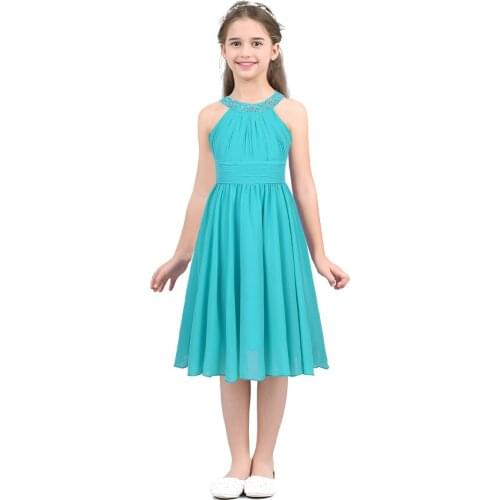 Kid Girls Sleeveless Shaped Rhinestone Chiffon Dress Pageant Princess Tulle Dress for Wedding Birthday Party Summer Prom Clothes