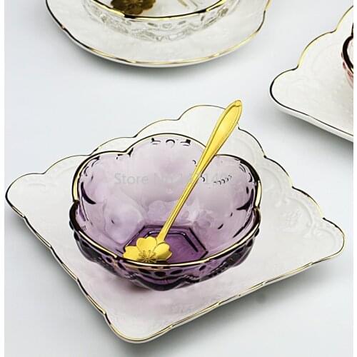 Japanese Style Cherry Blossom Relief Glass Bowl Phnom Penh Bowl Ice Cream Bowl Syrup Bowl Yogurt Birds Nest Bowl Dessert Bowl
