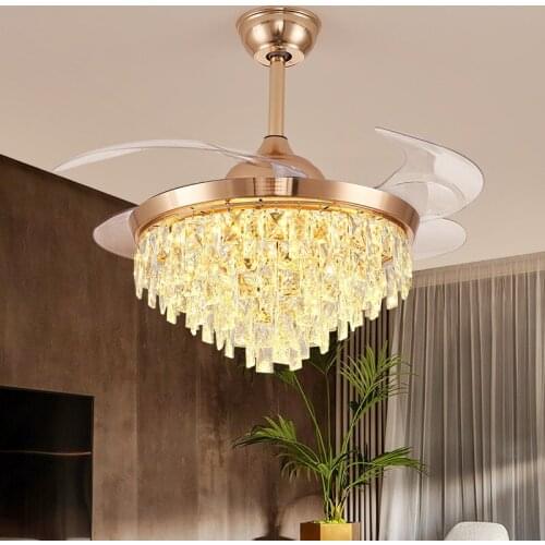 LED crystal invisible fan light household living room dining room light with fan chandelier integrated ceiling fan light