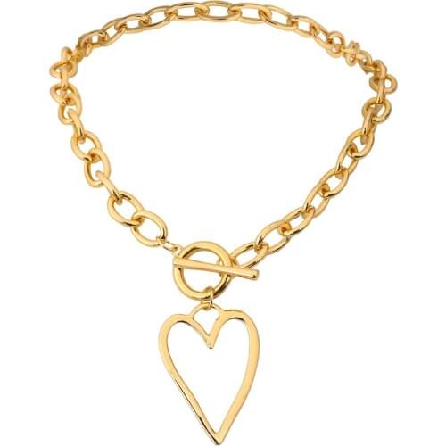 AENSOA Punk Gold Color Bih Hollow Heart Pendant Necklace for Women Imitation Metal Choker Necklaces Female 2020 Fashion Jewelry