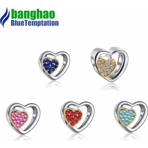 1pc plata de ley Heart - shaped alloy large hole beads retro bracelet wholesale charms pendants jewelry making CTB481