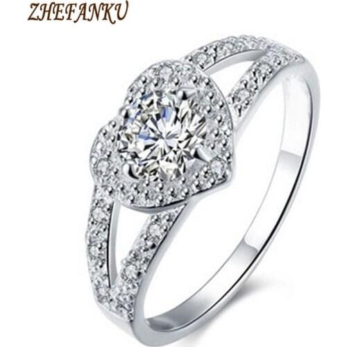 2017 Korean Version Zircon Rings Super Flash Of Love Heart Couple Ring Silver Color Gifts Drop Shipping