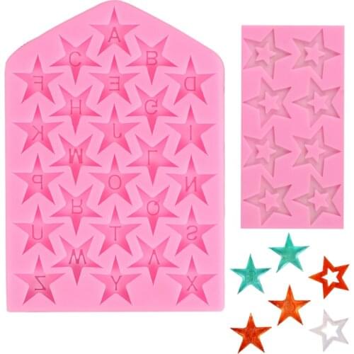 26 grids with letters five-pointed star soft candy silicone mold hollow five-pointed chocolate biscuit mold cake decorating tool