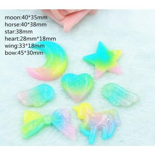 30pcs/lot kawaii bow horse moon heart star flat back resin cabochons accessories