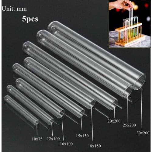 5pcs Glass Test Tube BorosilicateGlass High Temperature Resistance Laboratory Chemistry Equipment U-shaped Bottom 10-30mm
