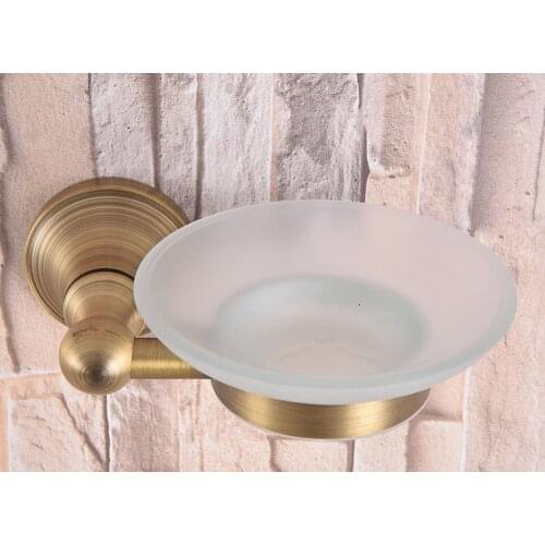 Bathroom Accessory Vintage Retro Antique Brass frosted Glass Soap Dish Wall Mounted Bathroom Soap Dish Holder mba167