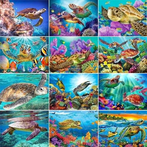 5D DIY Diamond Painting Turtle Ocean Landscape Cross Stitch Kit Full Drill Embroidery Mosaic Art Picture Rhinestones Wall Decor