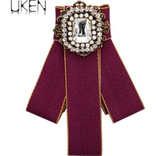UKEN Rhinestone Imitation Pearl Badge Dress Shirt Brooches Pin Bow Tie Dress Collar Jewelry Women Wedding Accessories