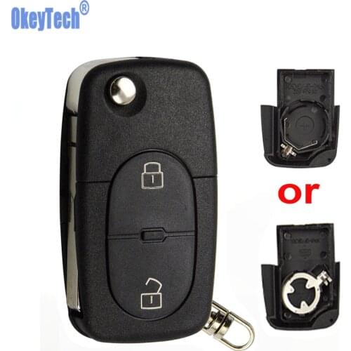 Okeytech Flip Folding Car Remote Key Shell Cover for Audi TT A3 A4 A6 A8 Quattro Holder CR1620/CR2032 Battery Holder 2 Buttons
