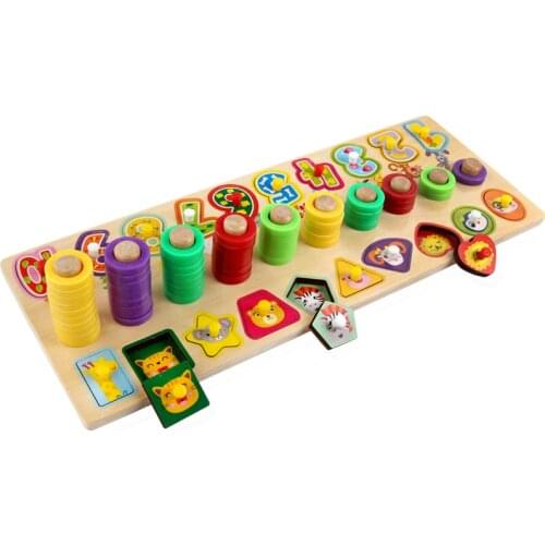 Children Wooden Montessori Learn To Count Numbers Geometric Shape Cognition Matching Baby Early Education Teaching Aids Math Toy