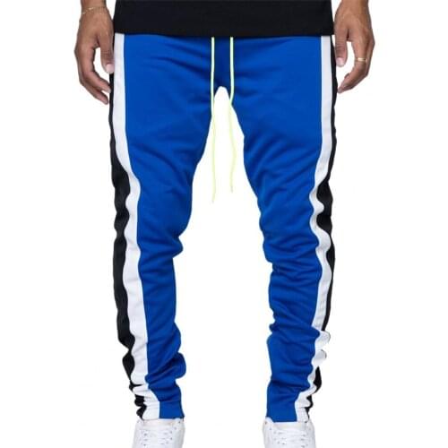 Mens Muscular Tight Trousers Sports Leisure Contrast Color Zipper Pencil Pants New Autumn Jogging Drawstring Pants Men