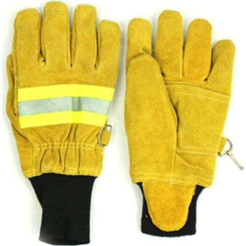 EN659 Fire Fireman Leather Gloves Hi-visibility FR Knitted Rib Wrist Fire Rescue