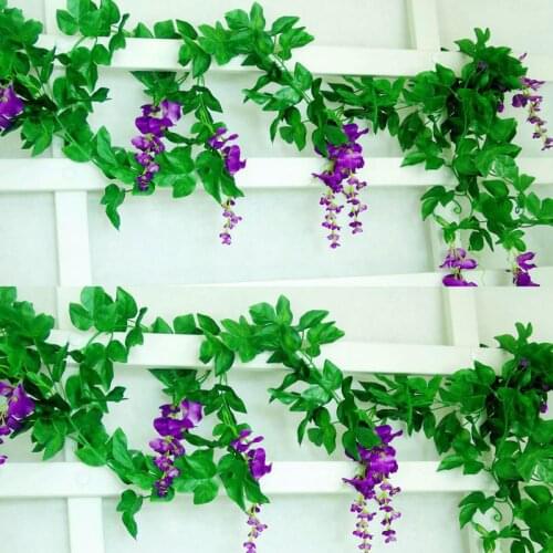 7ft 2M Wisteria Artificial Flower Vine Garland Wedding Arch Decoration Fake Plants Foliage Rattan Flowers Wall Decor Supplies